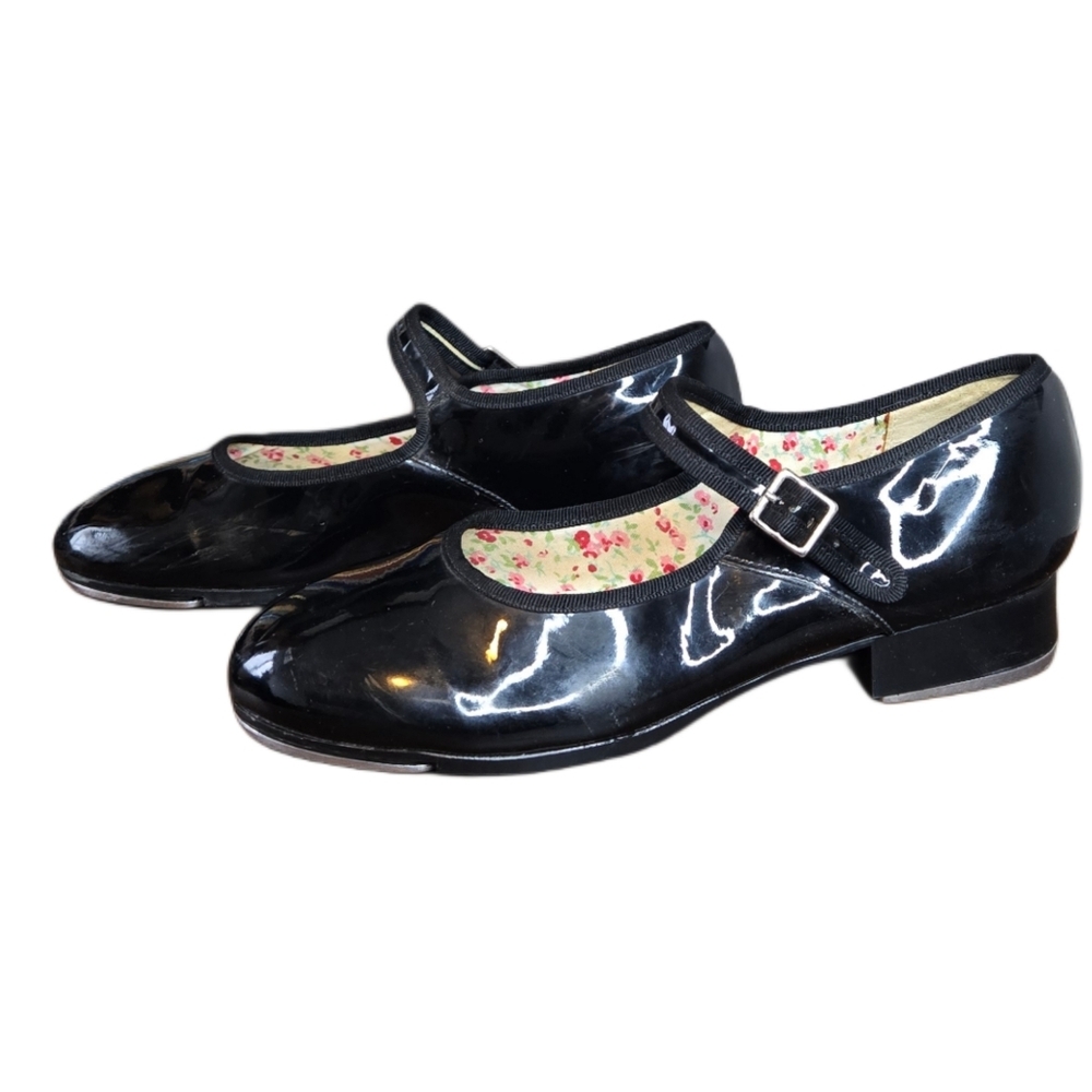 Capezio Tele Tone Tap Dance Shoes Women Size‎ 8 W Black Patent Vegan Leather